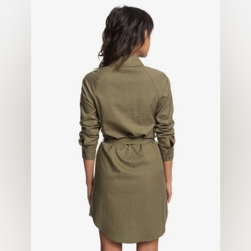 ♥︎ ROXY ♥︎ KHAKI SPHERE Longsleeve Shirt Dress Burnt Olive Mountain & Wa… - Picture 6 of 14